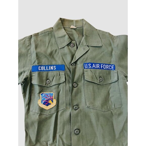 Vintage US Air Force Collins Shirt Uniform Army Green Size 15 1/2 x 35 W/ Patch - Picture 3 of 8